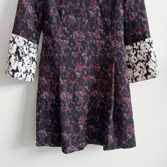 DEREK LAM 10 CROSBY • Silk Bell Sleeve Button Detail Mini Dress in Ink Multi - Picture 7 of 13